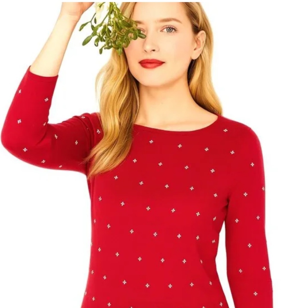 Talbots 1x New red pearl studded embellished sweater